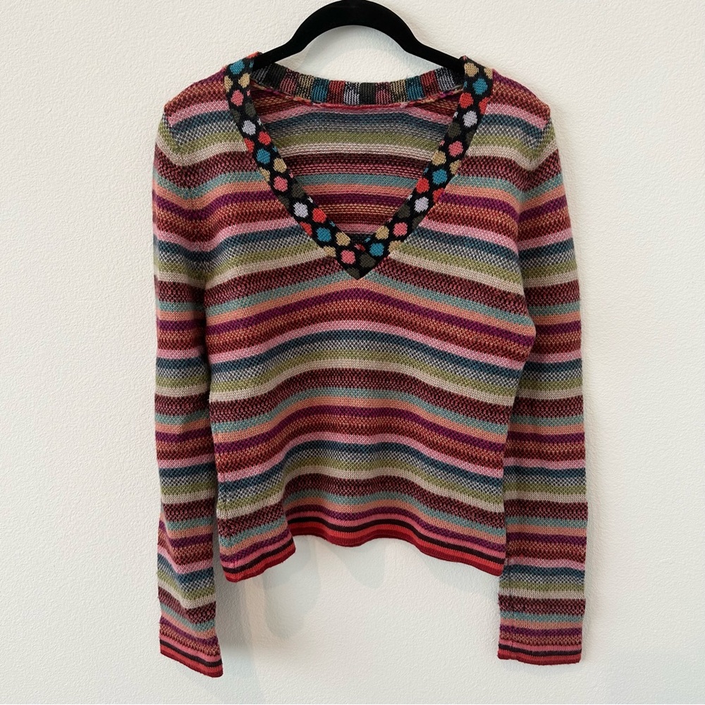 Vintage Multicolor Stripe V Neck Sweater